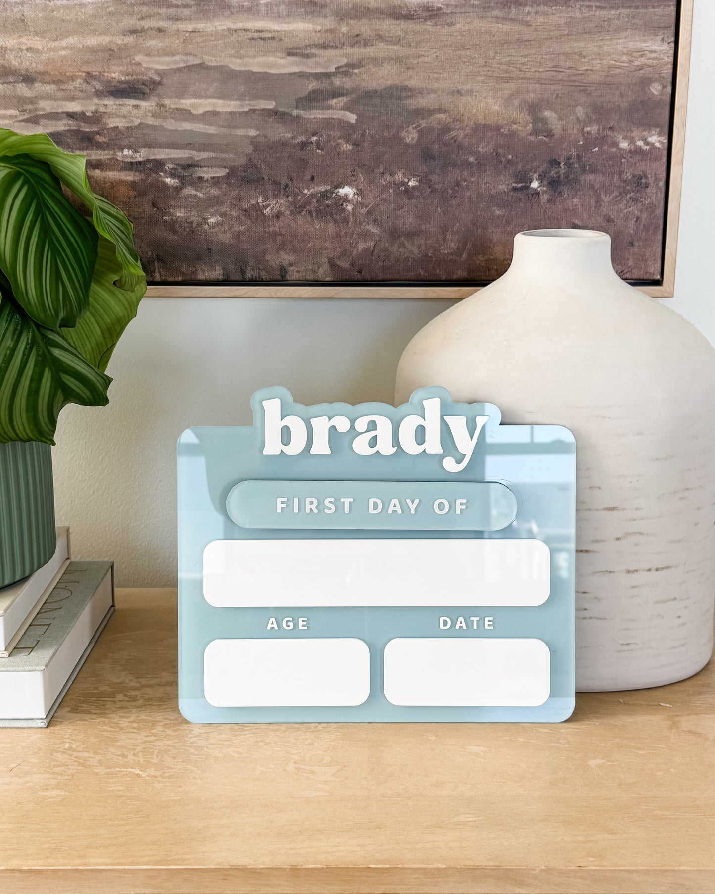 SAMPLE SALE | Acrylic First Day of School Sign - Medium in Pastel Blue color