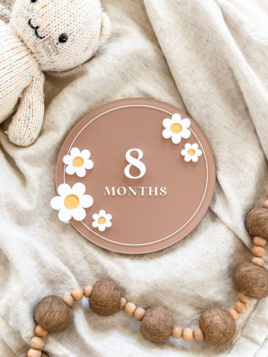 Acrylic Daisy Flower Round Baby Monthy Milestone Sign