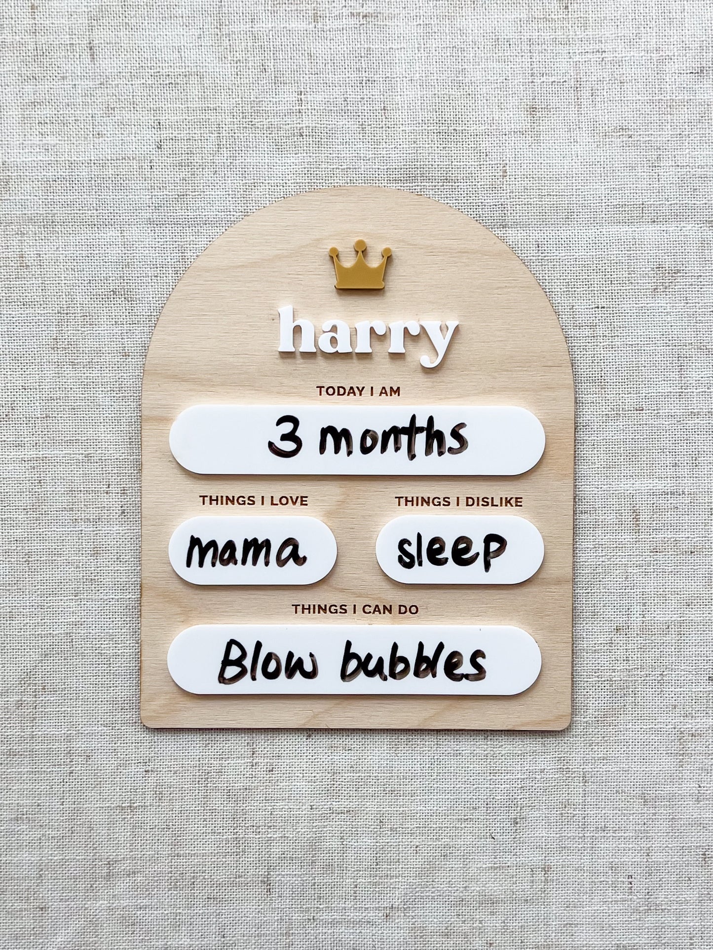 Crown Custom Baby Milestone Board