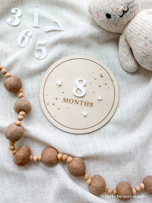 Wood Starry Night Round Baby Milestone Cards