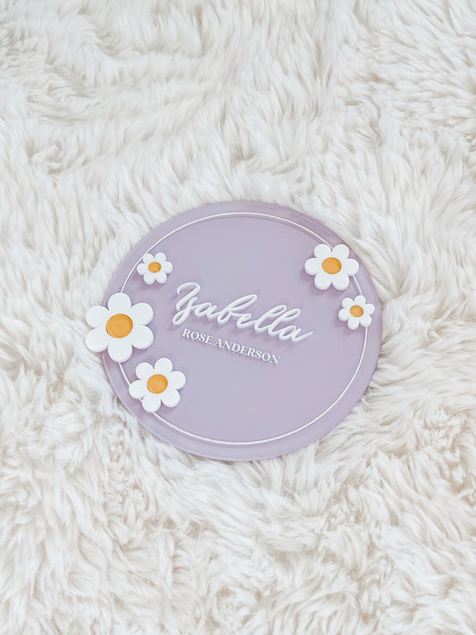 Daisy Flower Personalized Baby Announcement Name Card