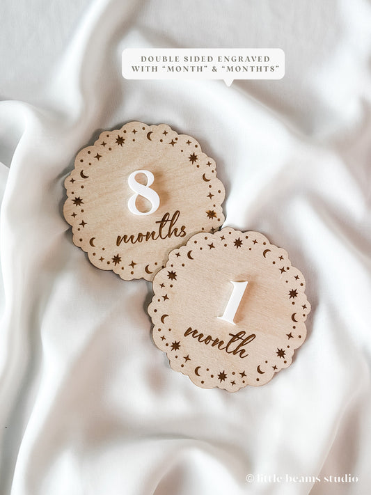 Wood Scallop Starry Night Baby Milestone Sign