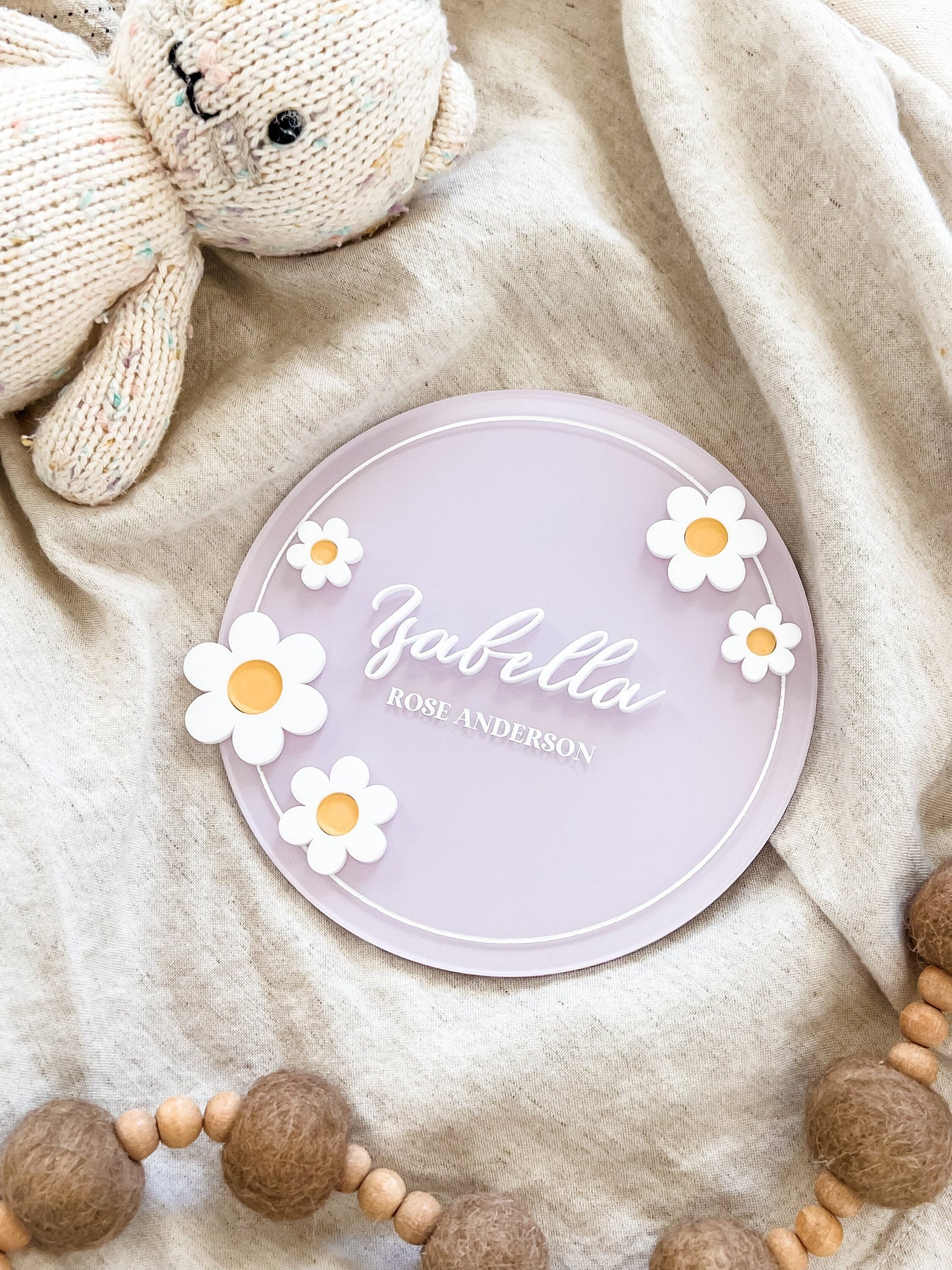 Daisy Flower Personalized Baby Announcement Name Card