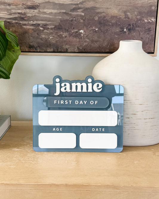 SAMPLE SALE | Acrylic First Day of School Sign - Medium in Hydrangea color