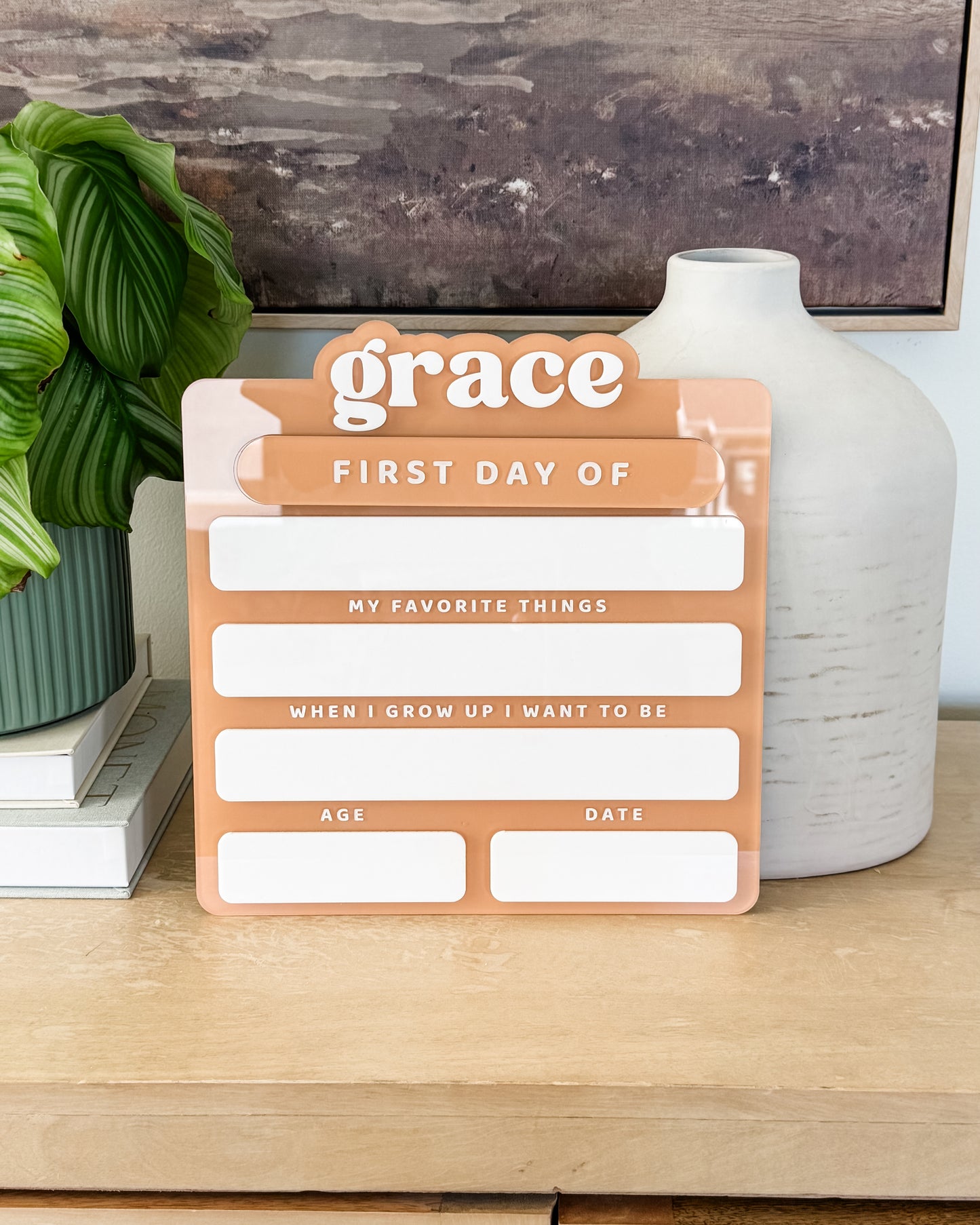 SAMPLE SALE | Acrylic First Day of School Sign - Large in Cantaloupe color