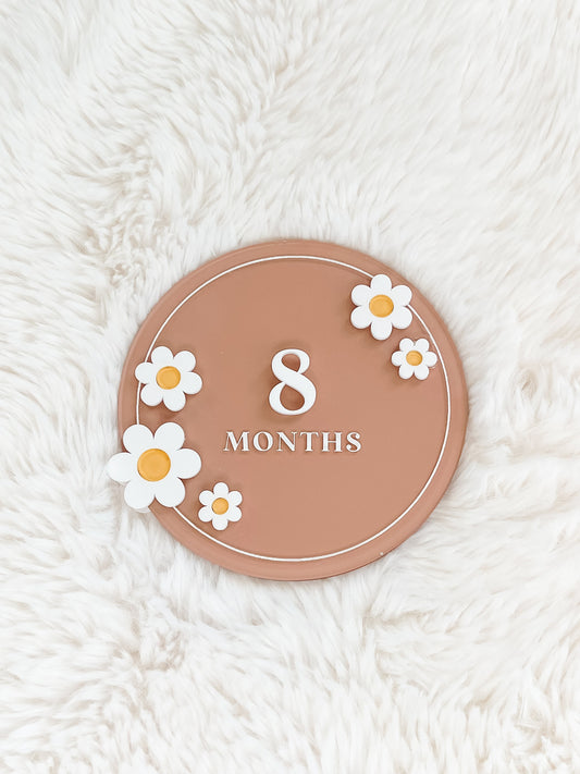 Acrylic Daisy Flower Round Baby Monthy Milestone Sign