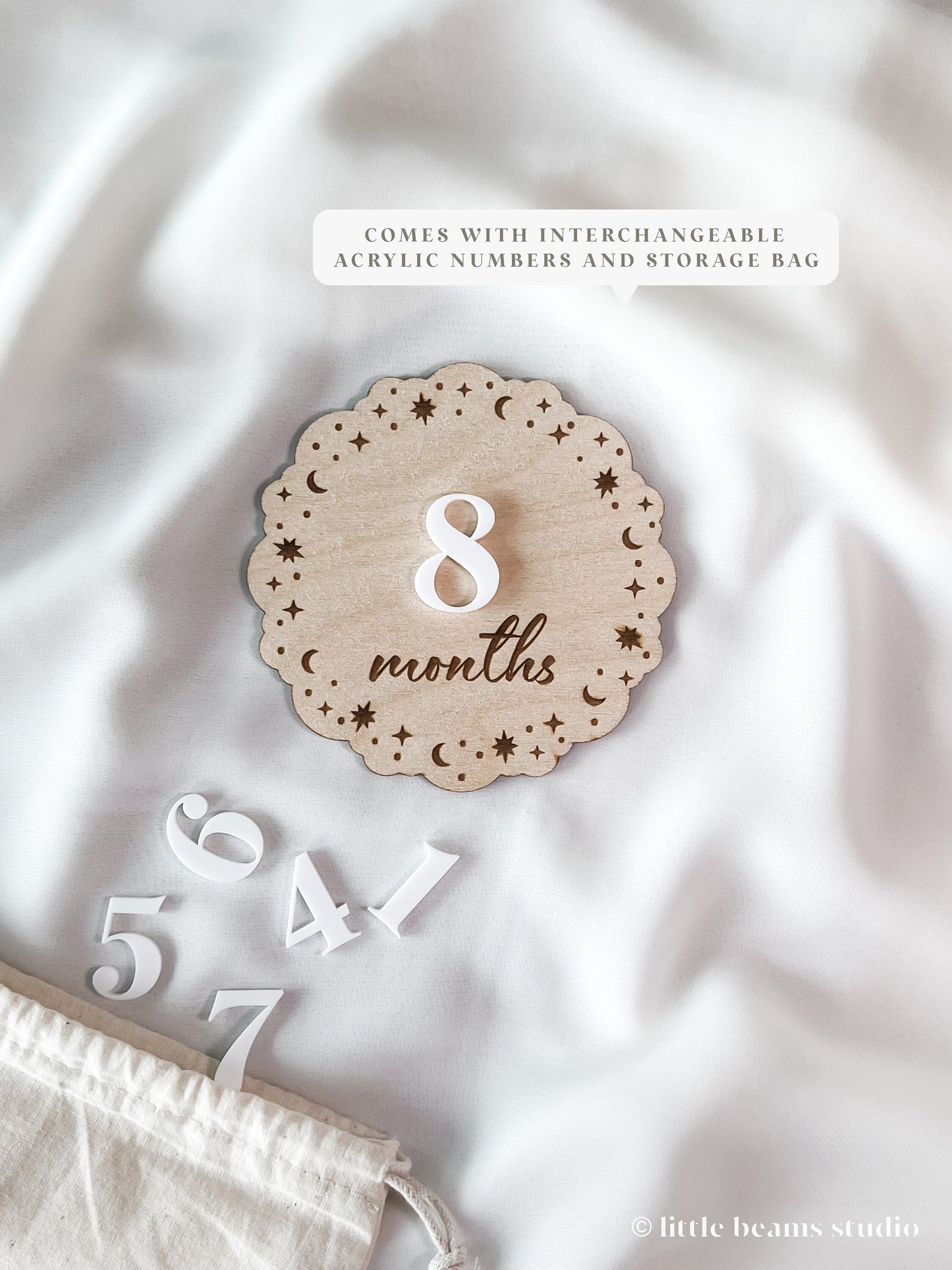 Wood Scallop Starry Night Baby Milestone Sign