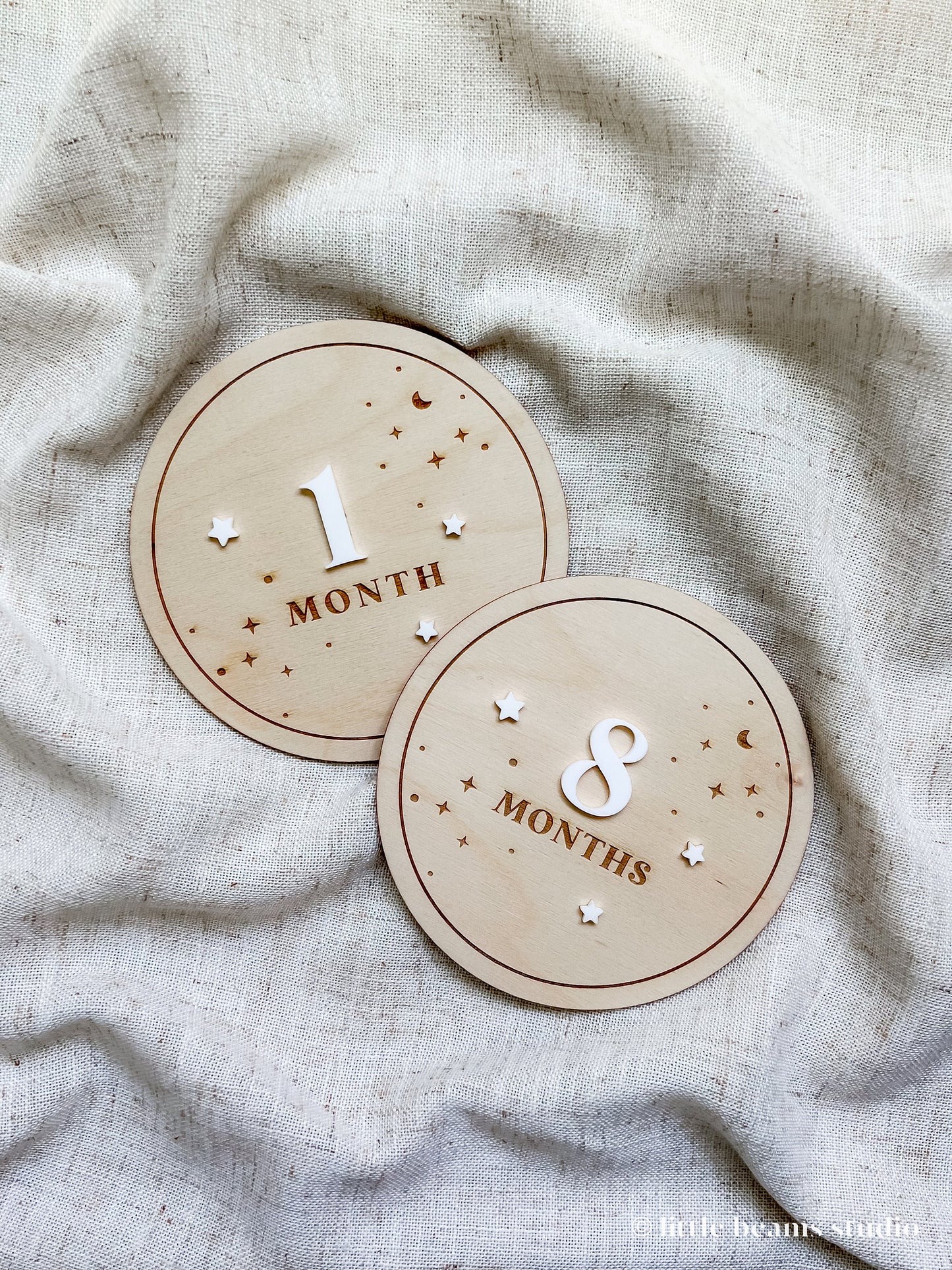 Wood Starry Night Round Baby Milestone Cards