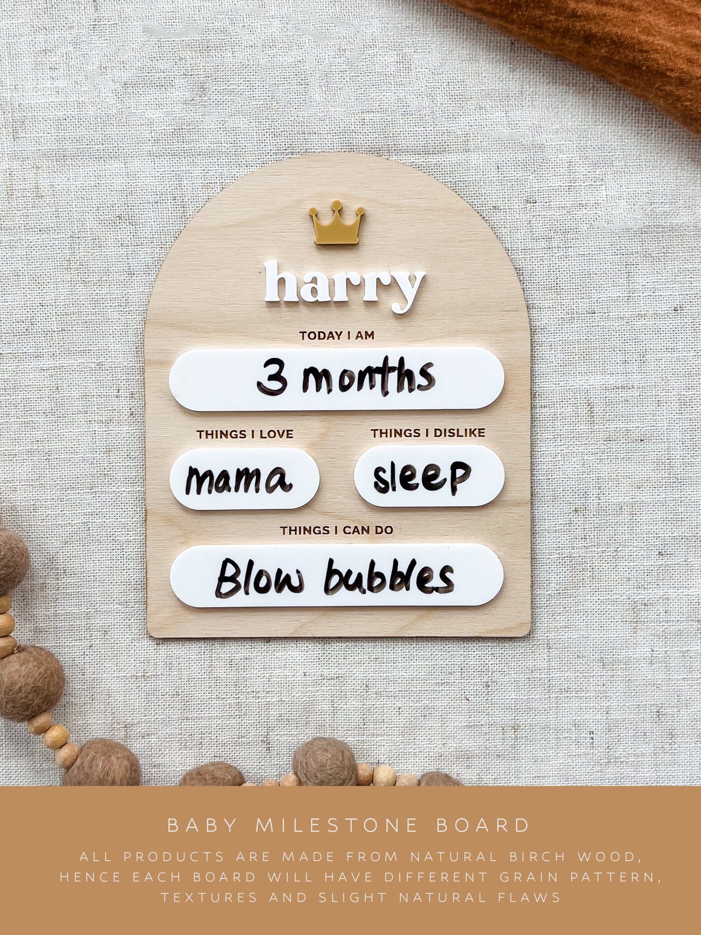 Crown Custom Baby Milestone Board