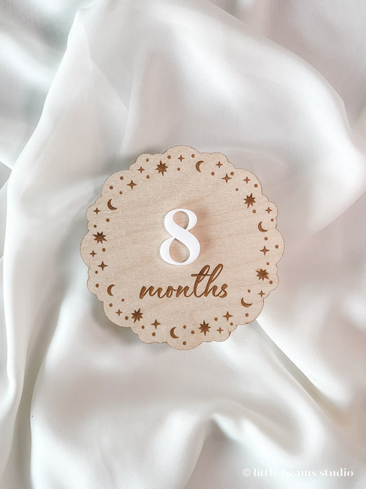 Wood Scallop Starry Night Baby Milestone Sign
