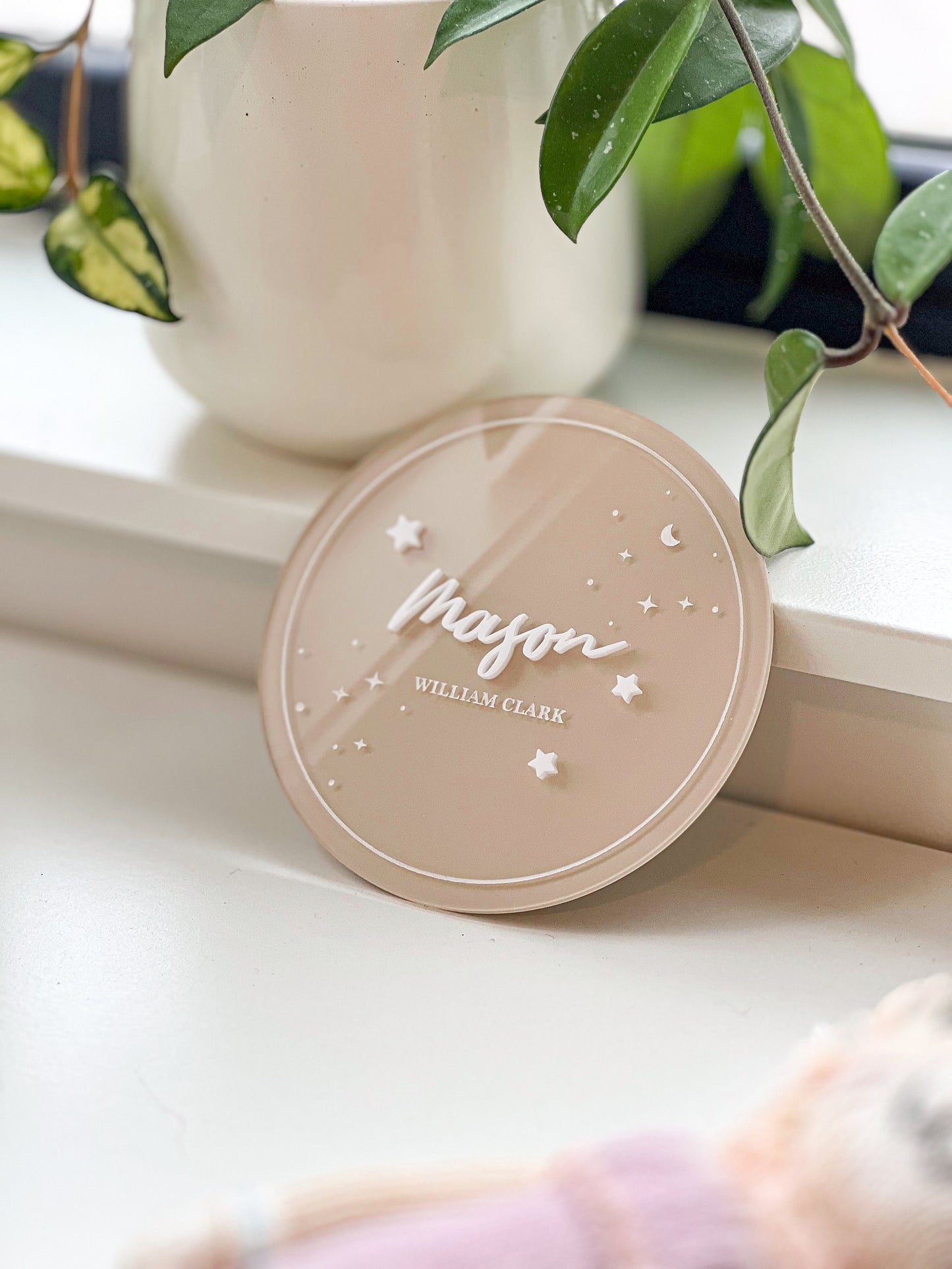 Starry Night Acrylic Baby Announcement Name Card